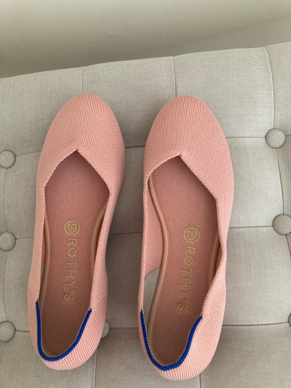 Rothy's Pink Knit Flats with Blue Trim